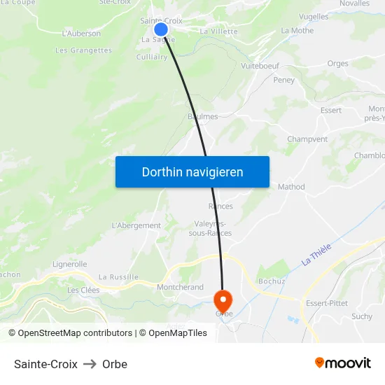 Sainte-Croix to Orbe map
