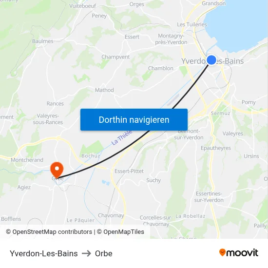 Yverdon-Les-Bains to Orbe map