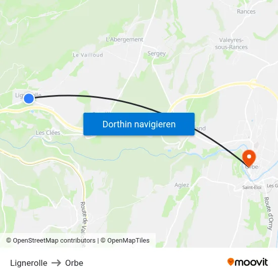 Lignerolle to Orbe map