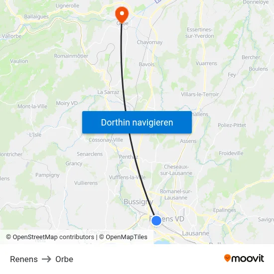 Renens to Orbe map