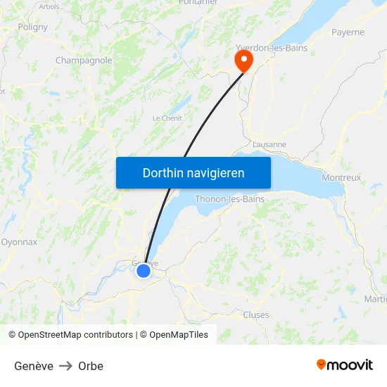 Genève to Orbe map