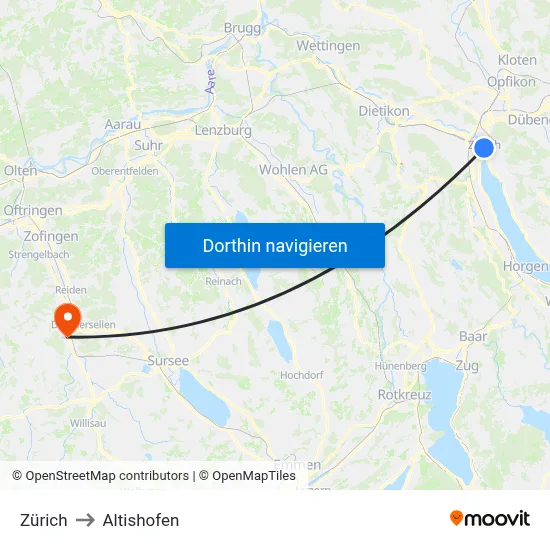 Zürich to Altishofen map