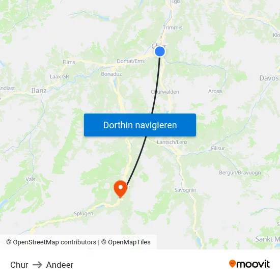 Chur to Andeer map