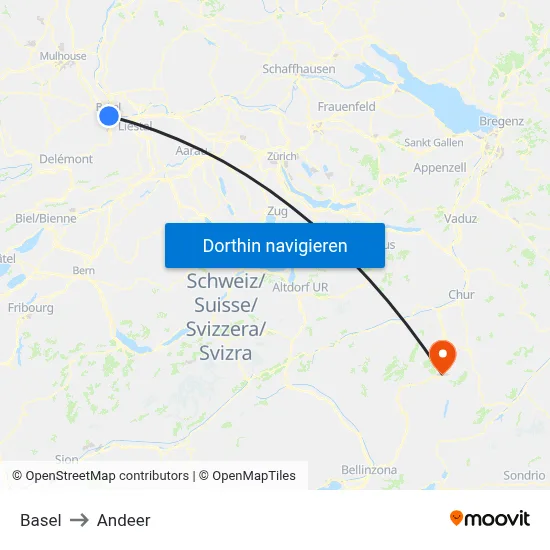 Basel to Andeer map