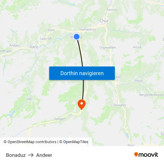 Bonaduz to Andeer map