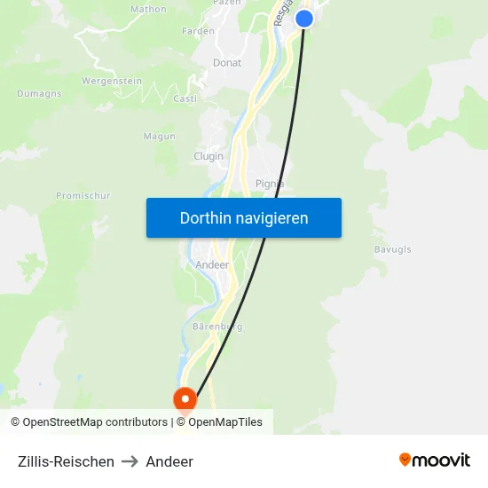 Zillis-Reischen to Andeer map