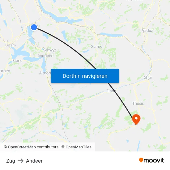 Zug to Andeer map