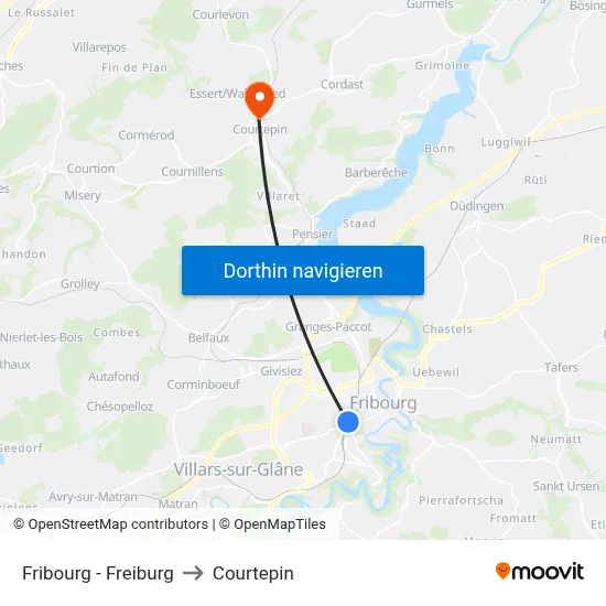 Fribourg - Freiburg to Courtepin map