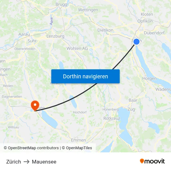 Zürich to Mauensee map