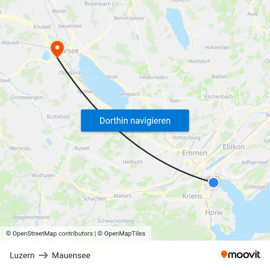 Luzern to Mauensee map