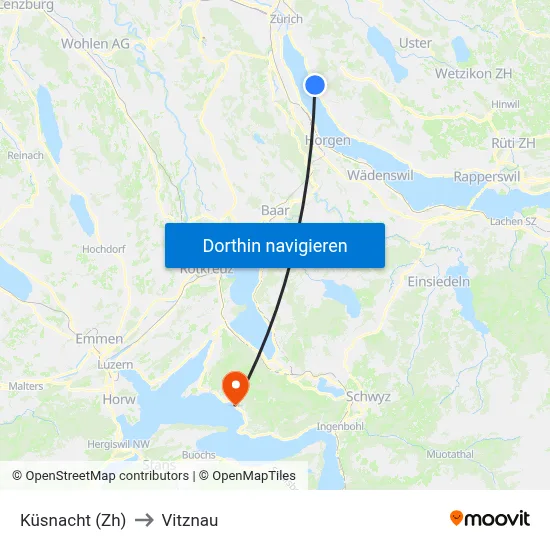 Küsnacht (Zh) to Vitznau map