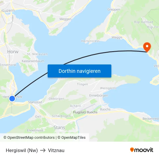 Hergiswil (Nw) to Vitznau map