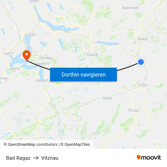 Bad Ragaz to Vitznau map