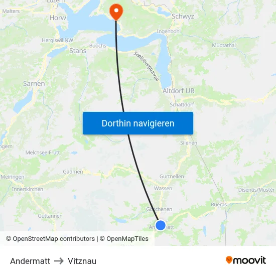 Andermatt to Vitznau map