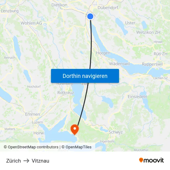 Zürich to Vitznau map