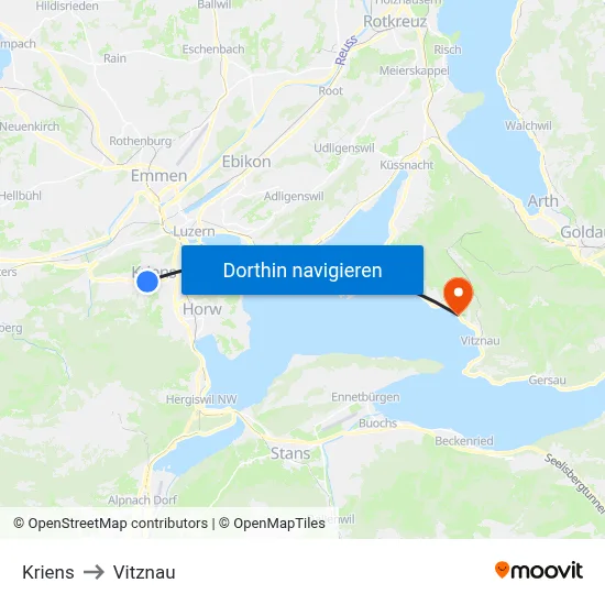 Kriens to Vitznau map