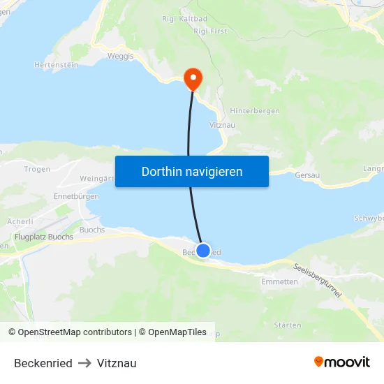 Beckenried to Vitznau map