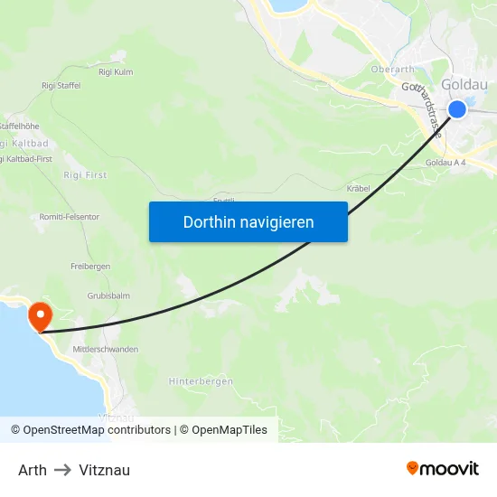 Arth to Vitznau map
