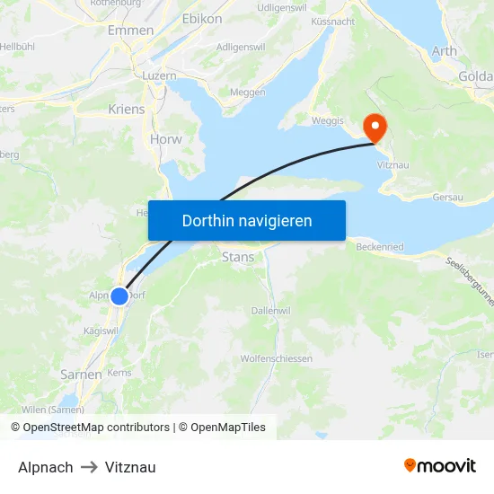 Alpnach to Vitznau map