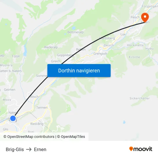 Brig-Glis to Ernen map