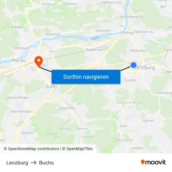 Lenzburg to Buchs map