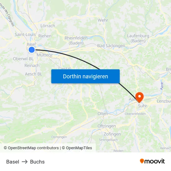 Basel to Buchs map