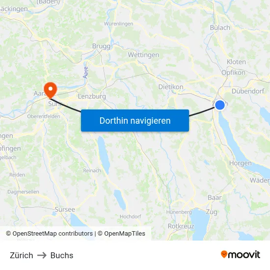 Zürich to Buchs map