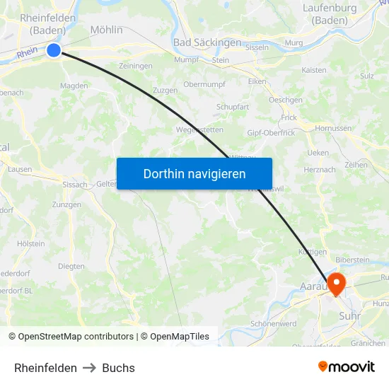 Rheinfelden to Buchs map
