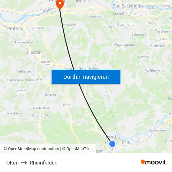 Olten to Rheinfelden map