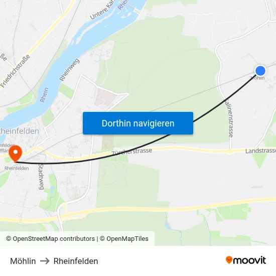 Möhlin to Rheinfelden map