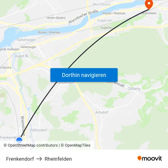 Frenkendorf to Rheinfelden map
