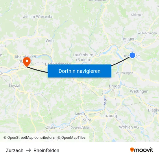 Zurzach to Rheinfelden map