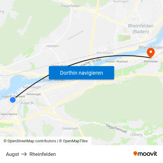 Augst to Rheinfelden map