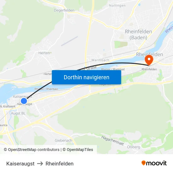Kaiseraugst to Rheinfelden map