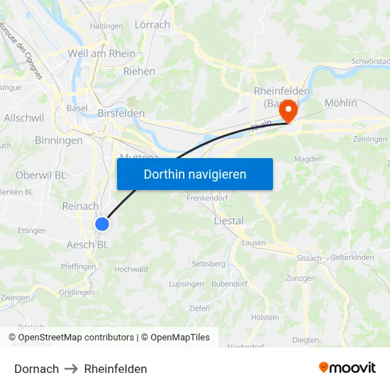 Dornach to Rheinfelden map