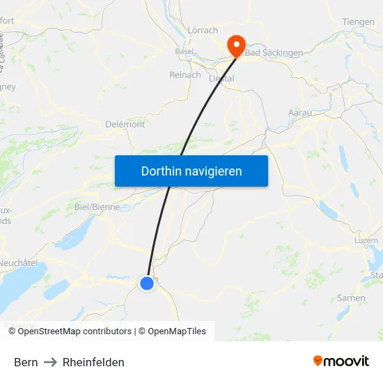 Bern to Rheinfelden map