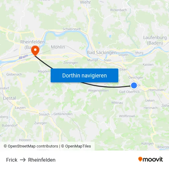 Frick to Rheinfelden map