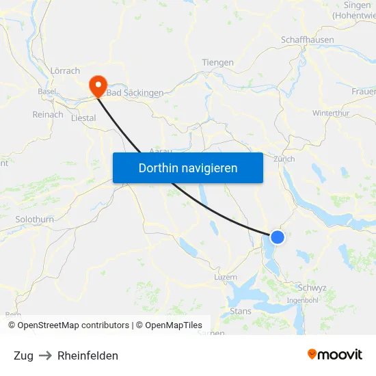 Zug to Rheinfelden map