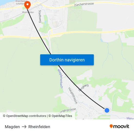 Magden to Rheinfelden map