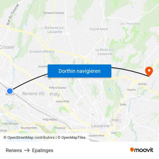 Renens to Epalinges map