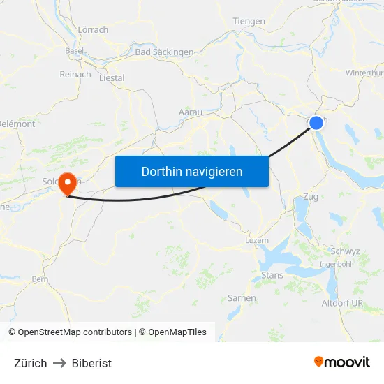 Zürich to Biberist map
