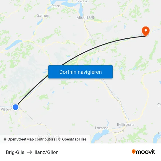 Brig-Glis to Ilanz/Glion map