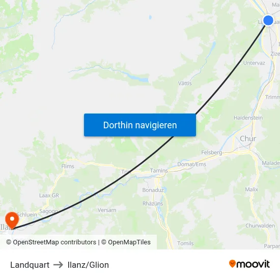 Landquart to Ilanz/Glion map