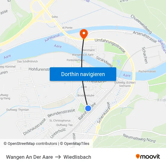 Wangen An Der Aare to Wiedlisbach map