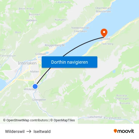 Wilderswil to Iseltwald map