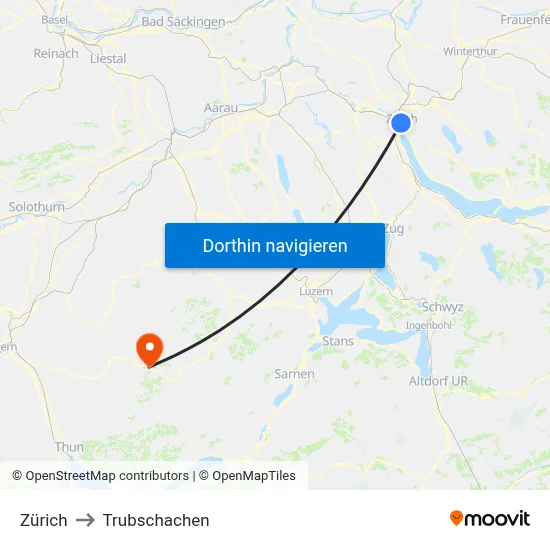 Zürich to Trubschachen map