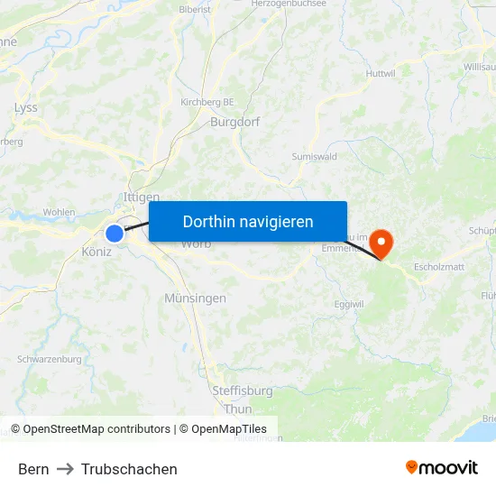 Bern to Trubschachen map