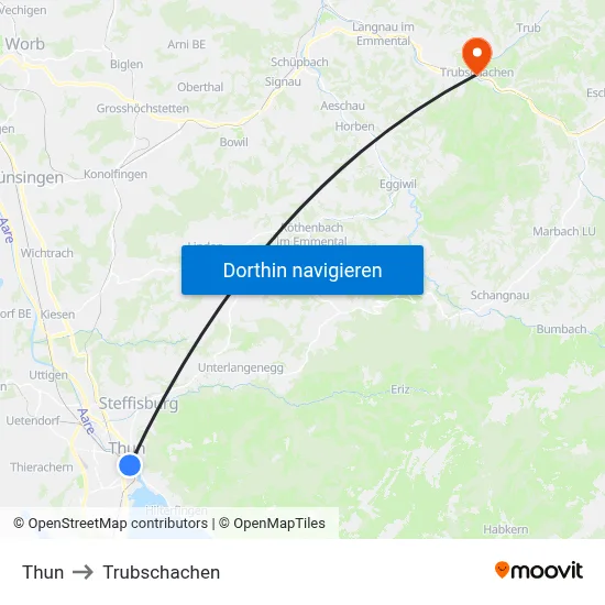Thun to Trubschachen map