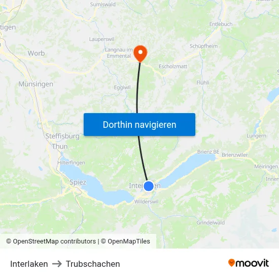 Interlaken to Trubschachen map