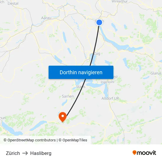 Zürich to Hasliberg map